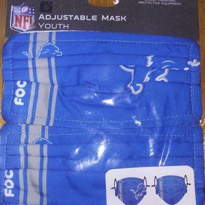 Detroit Lions NFL Gameday Youth Adjustable Face Mask 2 Pack Sealed NEW FOCO